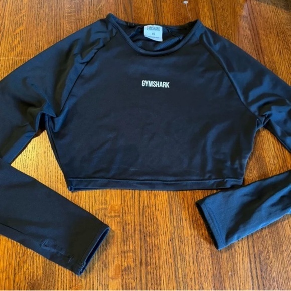 Gymshark Women’s Black Cropped Sweat-Proof Workout Long Sleeve Crop Top - Size S - Picture 1 of 3